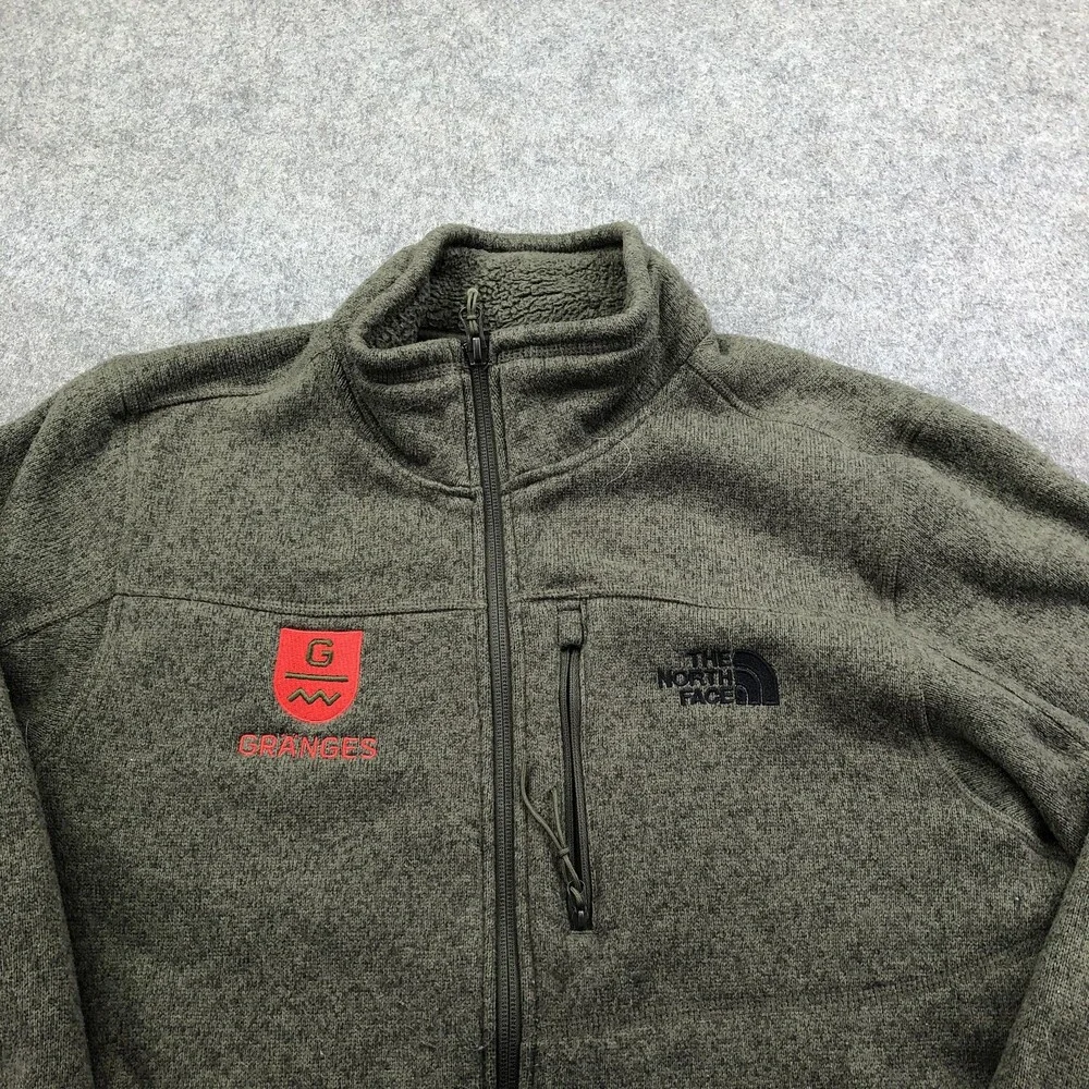 The North Face Jacket Mens Medium Green Fleece Full Zip Pockets Granges Logo